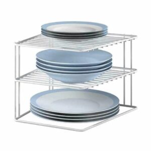 3 TIER KITCHEN CORNER PLATE RACK STORAGE HOLDER STAND PLATES CUPBOARD ORGANISER