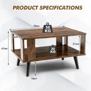 Industrial Coffee Table 2-Tier Wooden Center Table Small Side Table Living Room